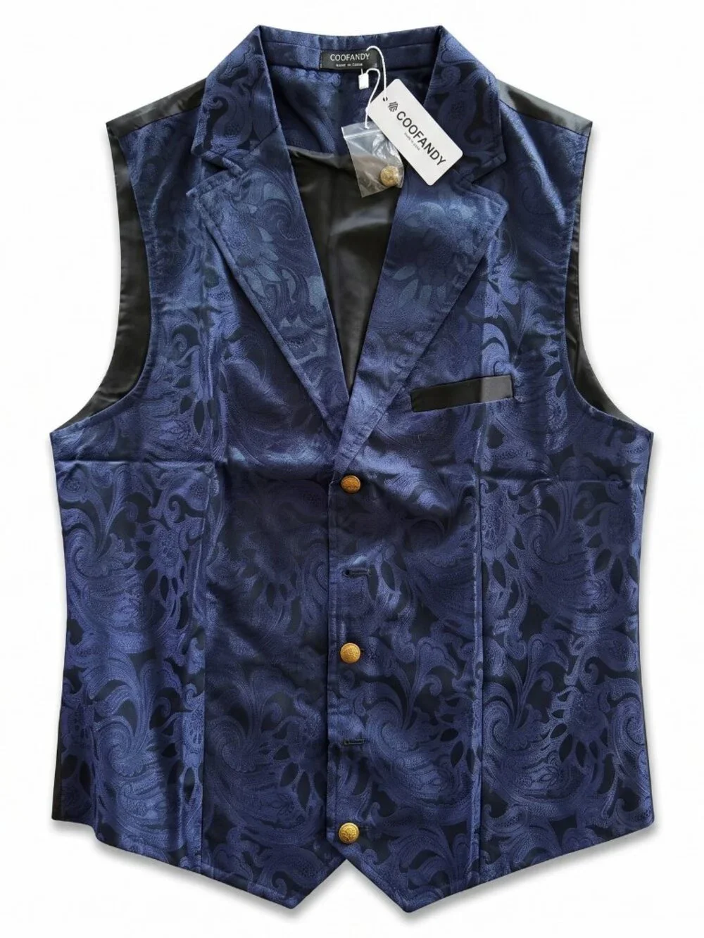 COOFANDY Men's Paisley Tuxedo Formal Vest Slim Fit V-Neck Size S - Navy Blue NWT